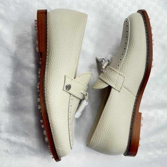 G/FORE Womens Tassel Brogue Cruiser Gallivanter Luxe Leather Golf Shoes in Stone